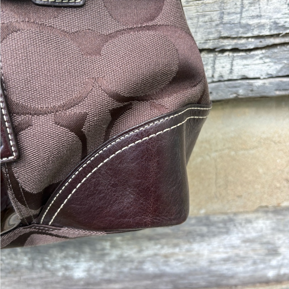 Coach Brown Signature Canvas Satchel with Snakeskin Stripe - Picture 7 of 13